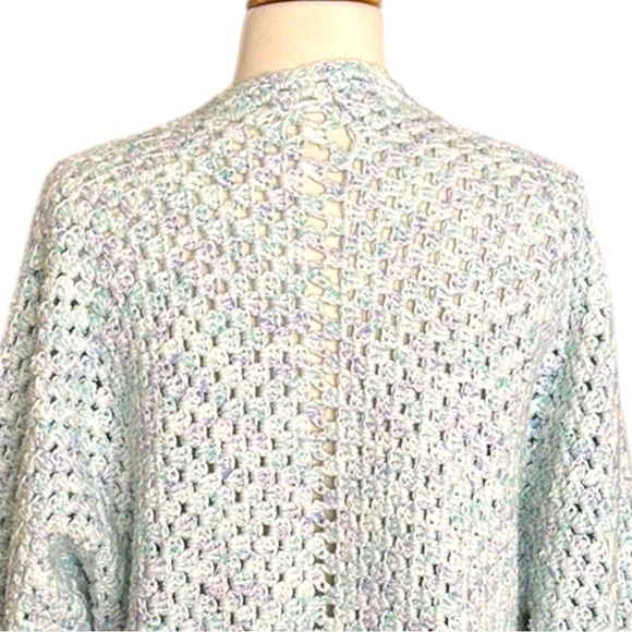 Handmade Vintage Crochet Open Cardigan Blanket Sweater Bohemian Cropped Chunky - Picture 9 of 16